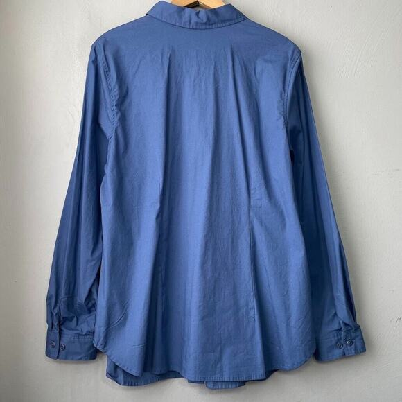 Woman Within Size 18 20 L Blue Button Up Shirt Stretch Cotton Stuctured Career - Picture 4 of 9